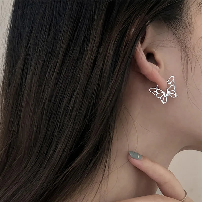 Minimalist Hollow Butterfly Geometric Hoop Earrings