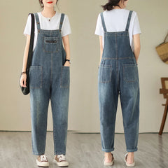 Fashion Denim Jumpsuit Casual Multiple Pockets Cargo Overalls