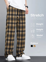 Classics Plaid Casual Pants Loose Straight Wide Leg Elastic Waist Jogger