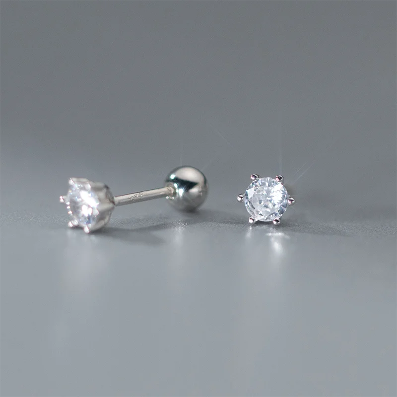 Trendy Cute Round Zircon Screw Beads Stud Earrings Simple