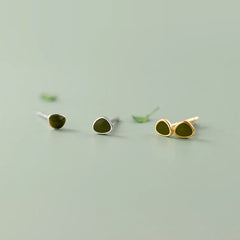 Geometric Green Enamel Small Stud Earrings Minimalist