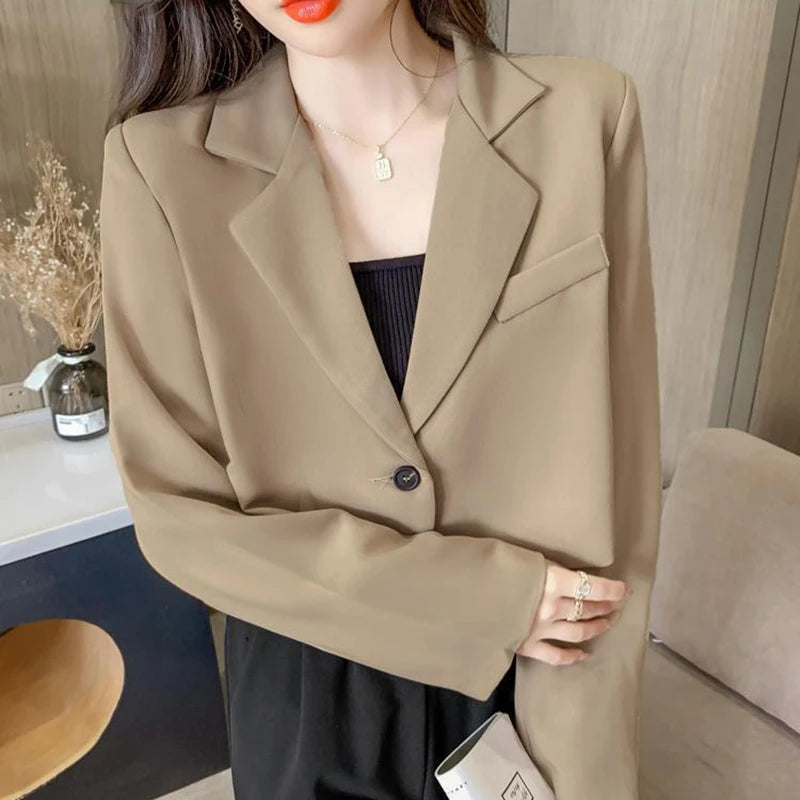 Fashion Cropped Blazers Jacket Long Sleeve Office Streetwear