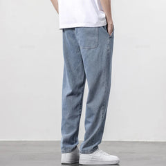 Men's Jeans Cotton Soft Drawstring Straight Pants Elastic Waist Vintage
