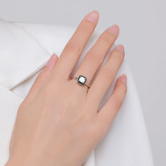 Fashion Black Enamel Finger Ring Clear Square CZ Ring