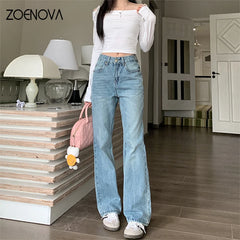 Retro High Waist Straight Women's Jeans Summer Fashion