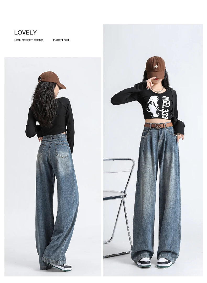 Jeans High Waist Wide Leg Cotton Denim Clothing Straight Pant