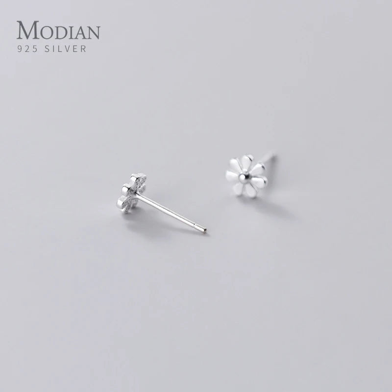 Silver Simple Cute Daisy Flower Small Stud Earrings