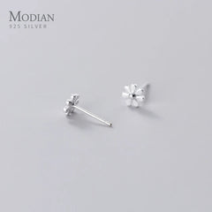 Silver Simple Cute Daisy Flower Small Stud Earrings