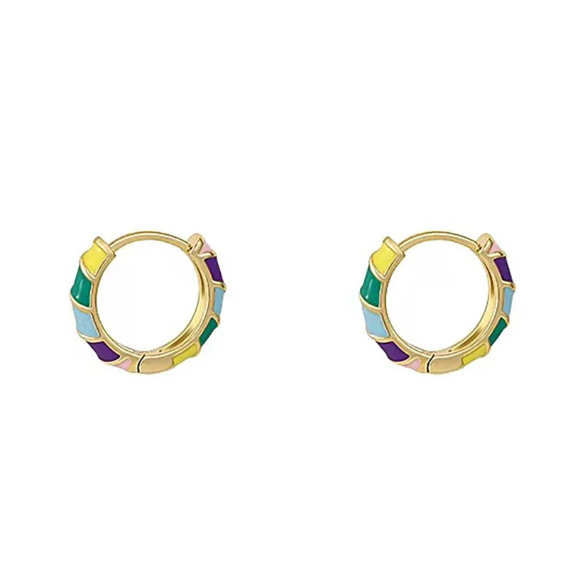 Design sense Mini Simple Colorful Drop Glaze Enamel Hoop Earrings