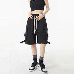 Black Cargo Shorts for Women Street Style Vintage Loose Straight