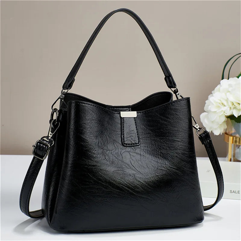 Fashion Bucket Pu Leather Handbags Vintage Shoulder Bags