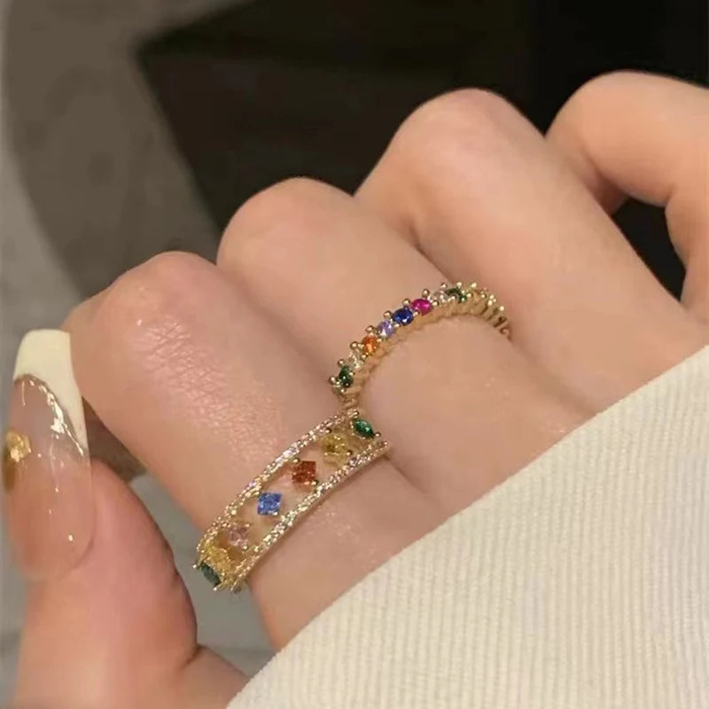 Shiny Color Zircon Gold color Open Rings Fashion Jewelry