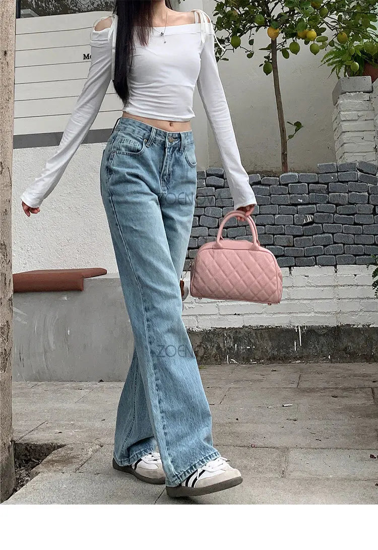 Retro High Waist Straight Women's Jeans Summer Fashion