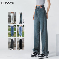 Y2K Woman Jeans High Waist Wide Leg Cotton Denim Clothing Streetwear Vintage