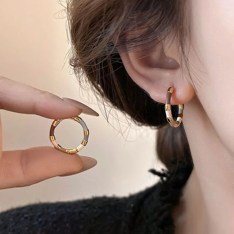 Colorful Enamel Mini Metal Round Earrings