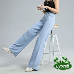 Summer Women's Jeans Fabric Baggy Wide Leg Denim Pants