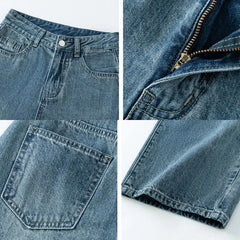 Women's High Waist Straight Jeans Streetwear Boyfriend Denim Pants