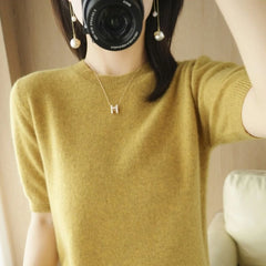 Sweater Short Sleeve O-neck Slim Fit Knitted Pullovers