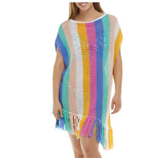 Stripe Tassel Casual Short Sleeve Knitting Bikini Cover-ups