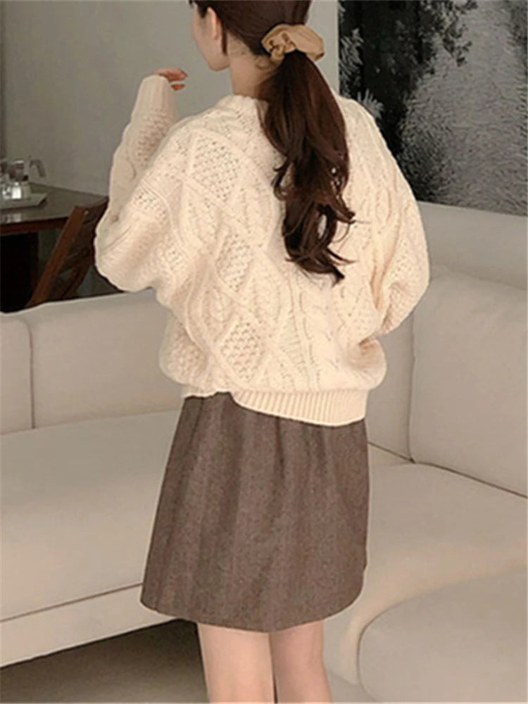 Sweater One Size Knitted Oversized Warm Pullovers Short Tops