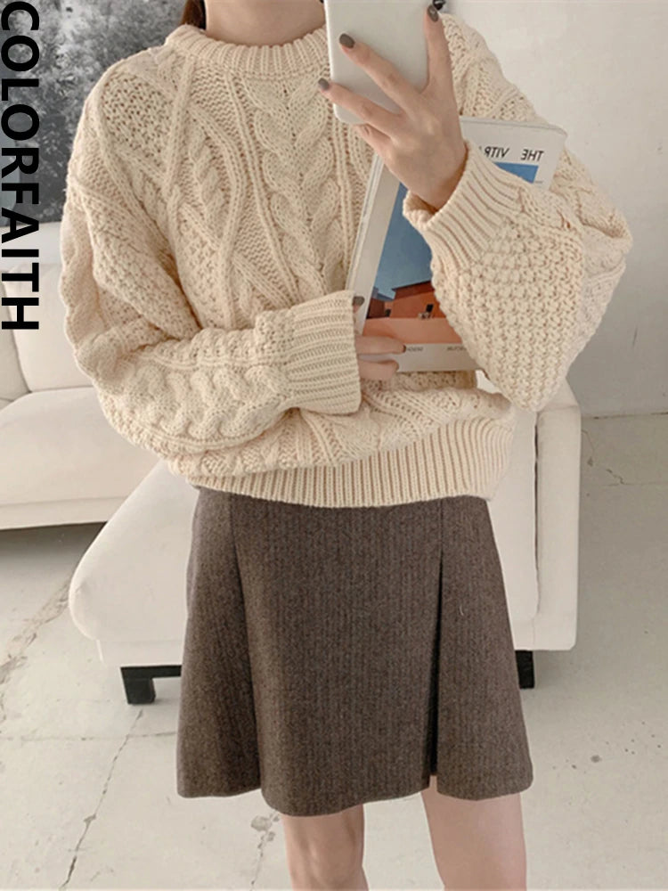 Sweater One Size Knitted Oversized Warm Pullovers Short Tops