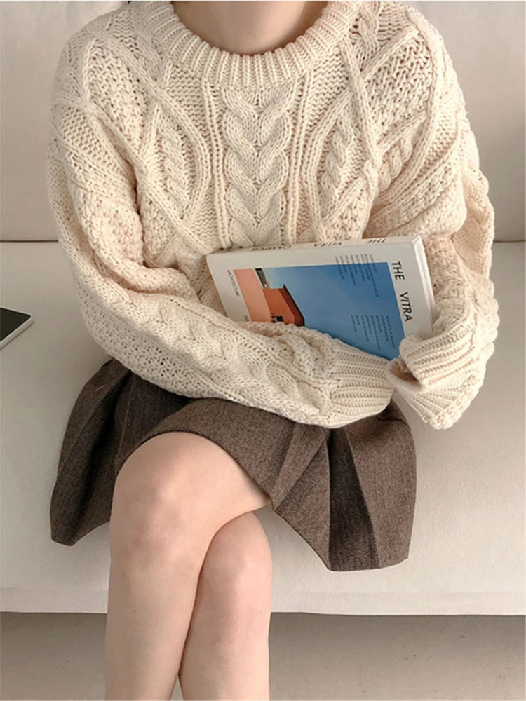 Sweater One Size Knitted Oversized Warm Pullovers Short Tops