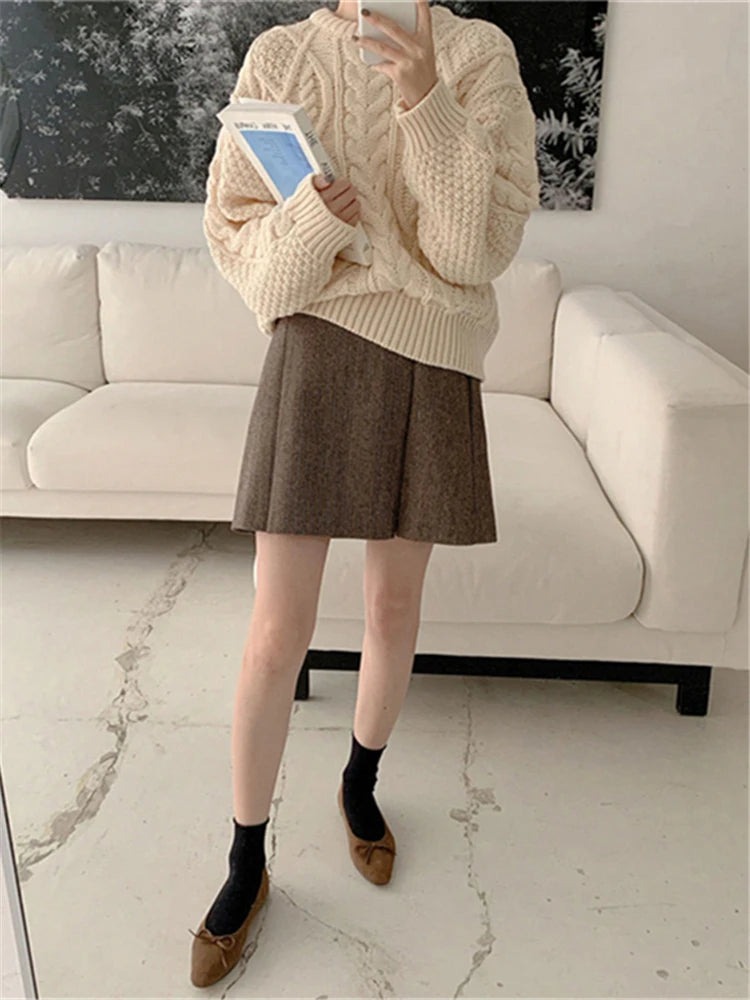 Sweater One Size Knitted Oversized Warm Pullovers Short Tops