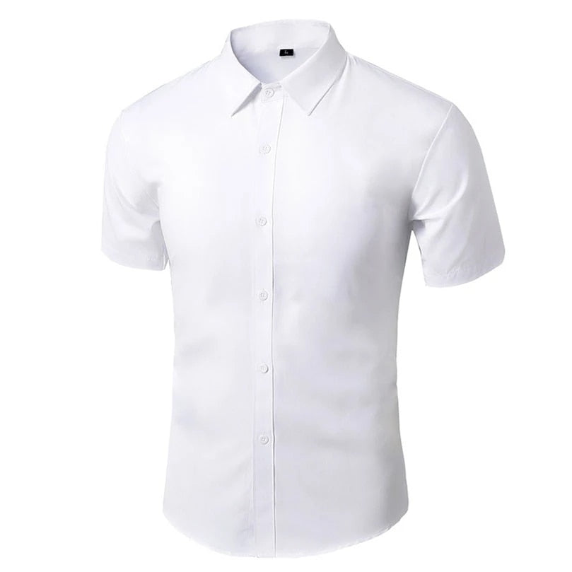 Men Linen Short Sleeve Loose Shirt Lapel Simple Style Plain Top