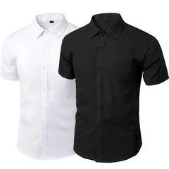 Men Linen Short Sleeve Loose Shirt Lapel Simple Style Plain Top