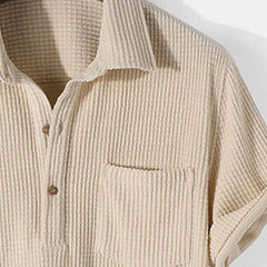 Casual Half Cardigan Lapel Men Shirt Pocket Top Short Sleeve Top