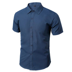 Men Linen Short Sleeve Loose Shirt Lapel Simple Style Plain Top