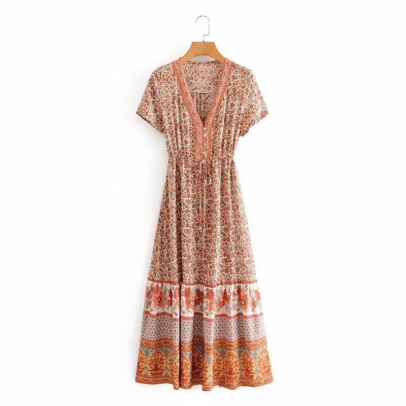 V-neck Long Flared Sleeves Dress Boho Hippie Chic Maxi Dress Vestidos