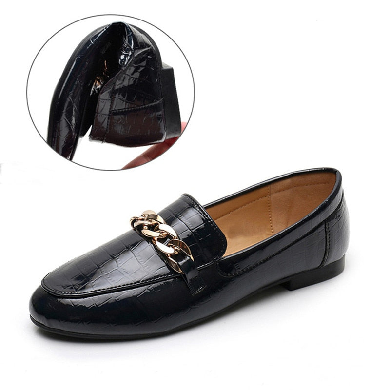 Loafers Flats Shoes Fashion Retro Design Black Leather Office Walk Casual