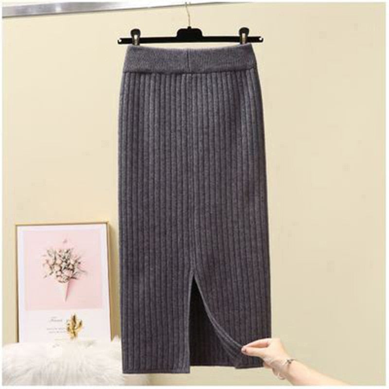 Knit Pencil Skirt Women High Waist Elastic Skirts