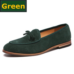 Men Flats Casual Dress Shoes Green Cow Suede Formal Shoes Suit Loafers