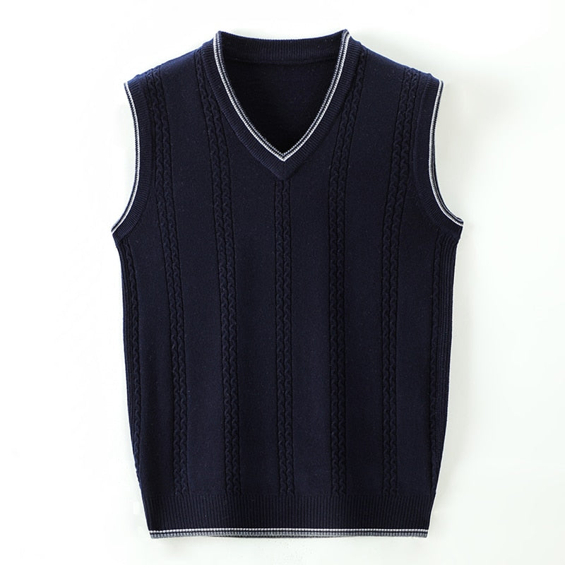 Wool Pullover Sweater V Neck Knit Vest Men Sleeveless Casual Top Clothing