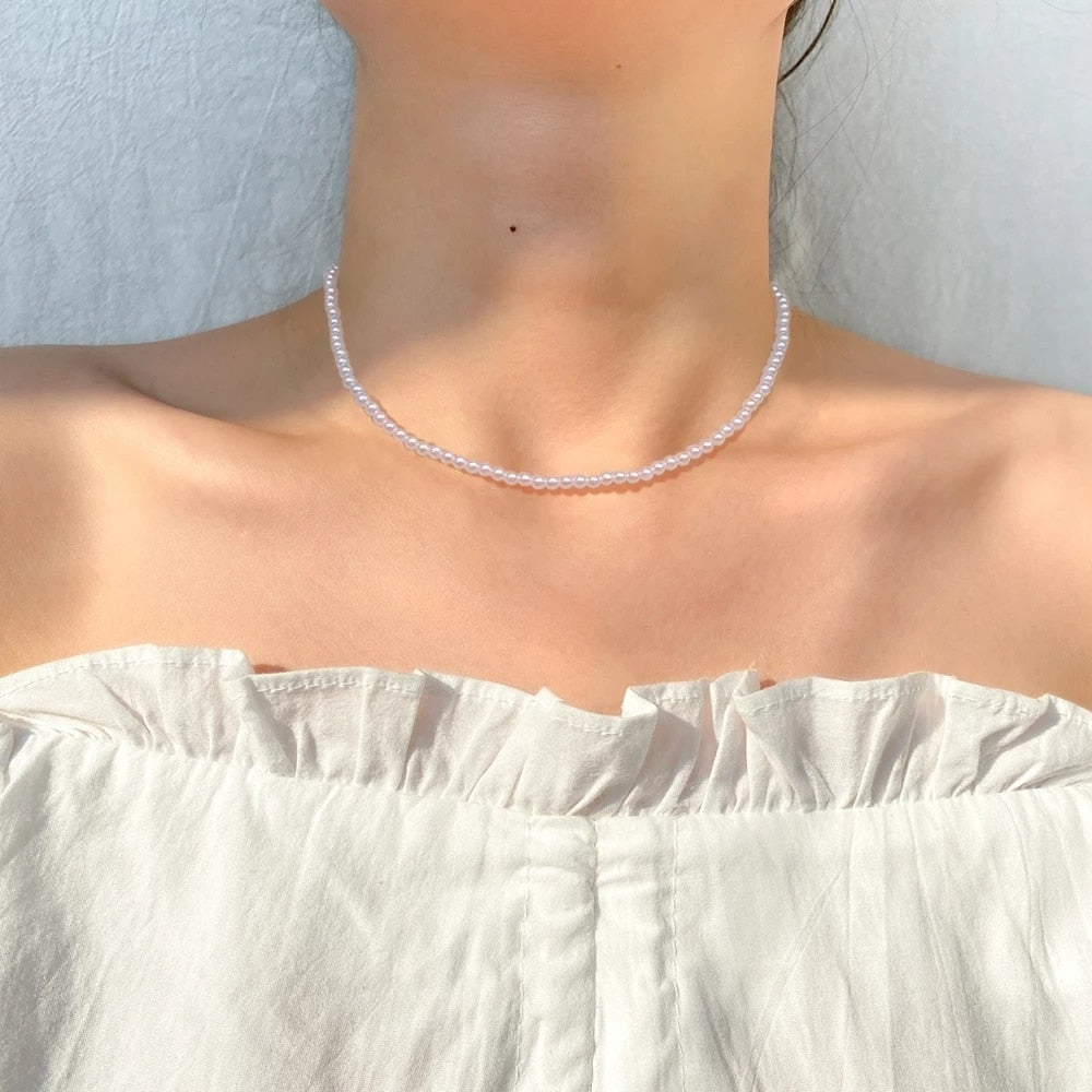 Dainty Pearl Flower Bow-knot Choker Necklace Long Chain Pearl Heart