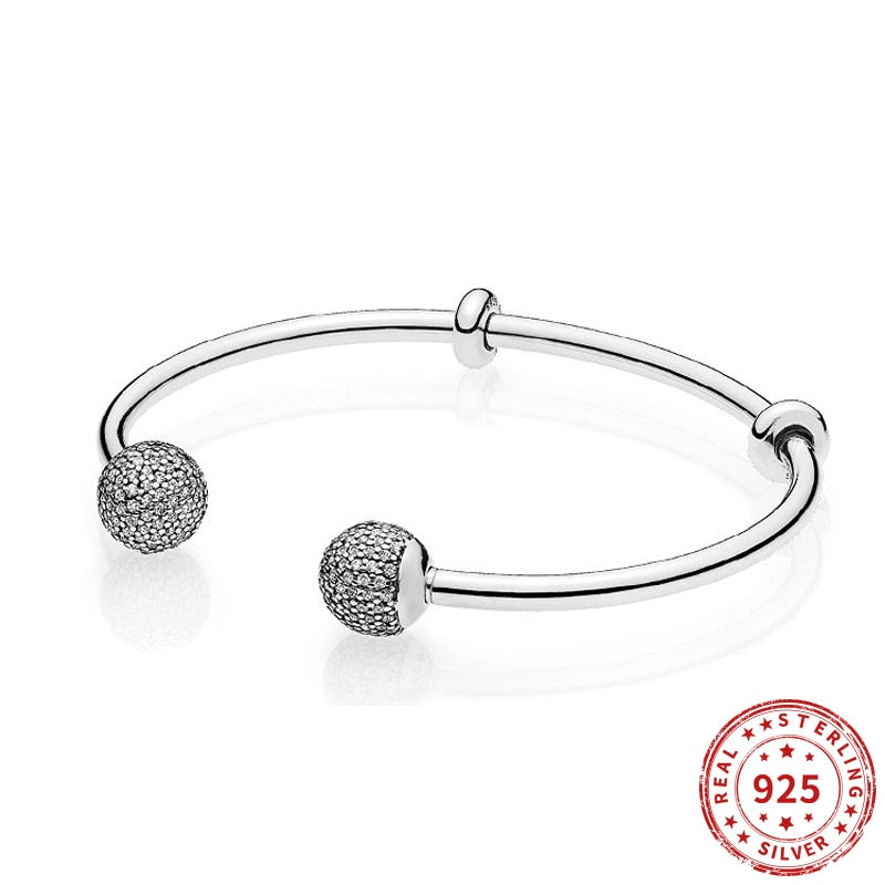 Bead Pave Shining CZ Bangle Bracelet Fit Charm Trendy Jewelry