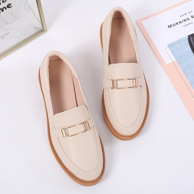 fashion women shoes retro loafer flat small leather shoes