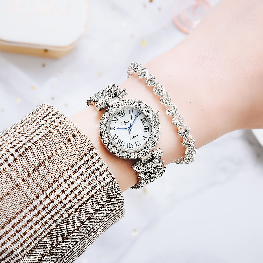 Rose Gold Watch Fashion Ladies Quartz Diamond Wristwatch Elegant