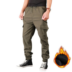 Men Pants Thick Fleece Joggers Multi Pocket Loose Sport Trousers Casual Pants