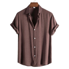 Men Casual Solid Color Lapel Short-sleeved Shirt