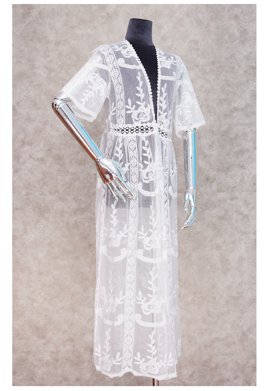 Transparent Long White Lace Tunic Women Summer Clothes