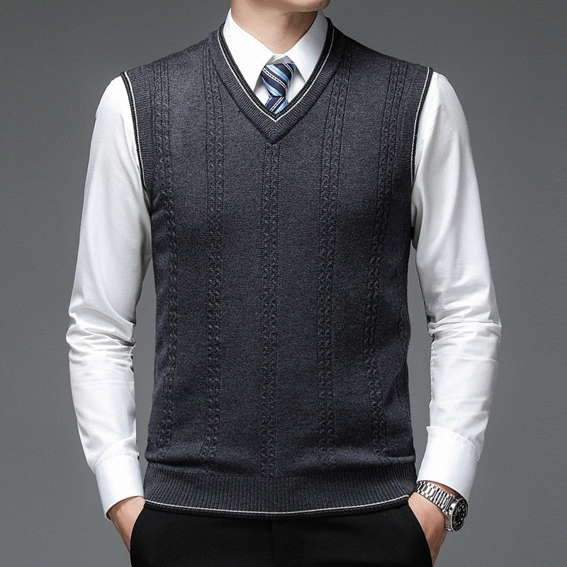 Wool Pullover Sweater V Neck Knit Vest Men Sleeveless Casual Top Clothing