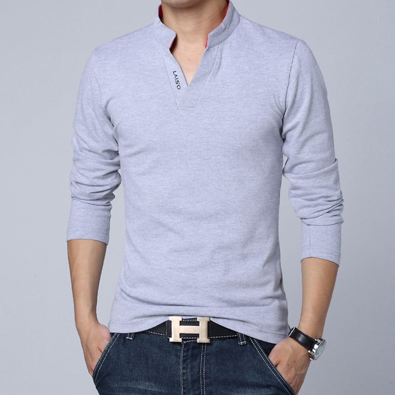 Men T Shirt Collar Long Sleeve Top Men Brand Slim Fit Tee Shirts