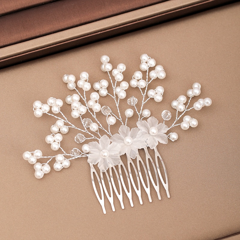 Silver Color Pearl Crystal Wedding Hair Combs Hair Accessories