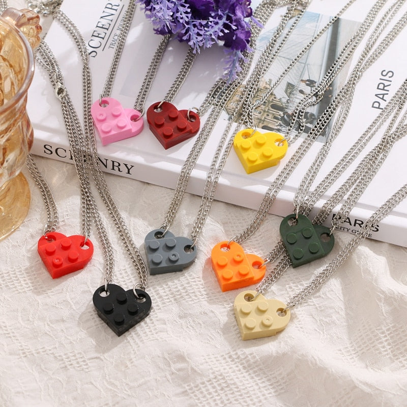 Punk 2Pcs Heart Brick Couples Love Necklace