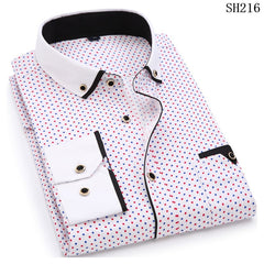 Print Casual Men Long Sleeve Button Shirt Pocket Soft Comfortable Slim Fit