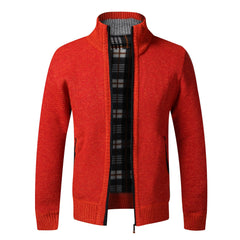 Men Knitted Jacket Slim Fit Stand Collar Zipper Jacket Thick Warm Cardigan