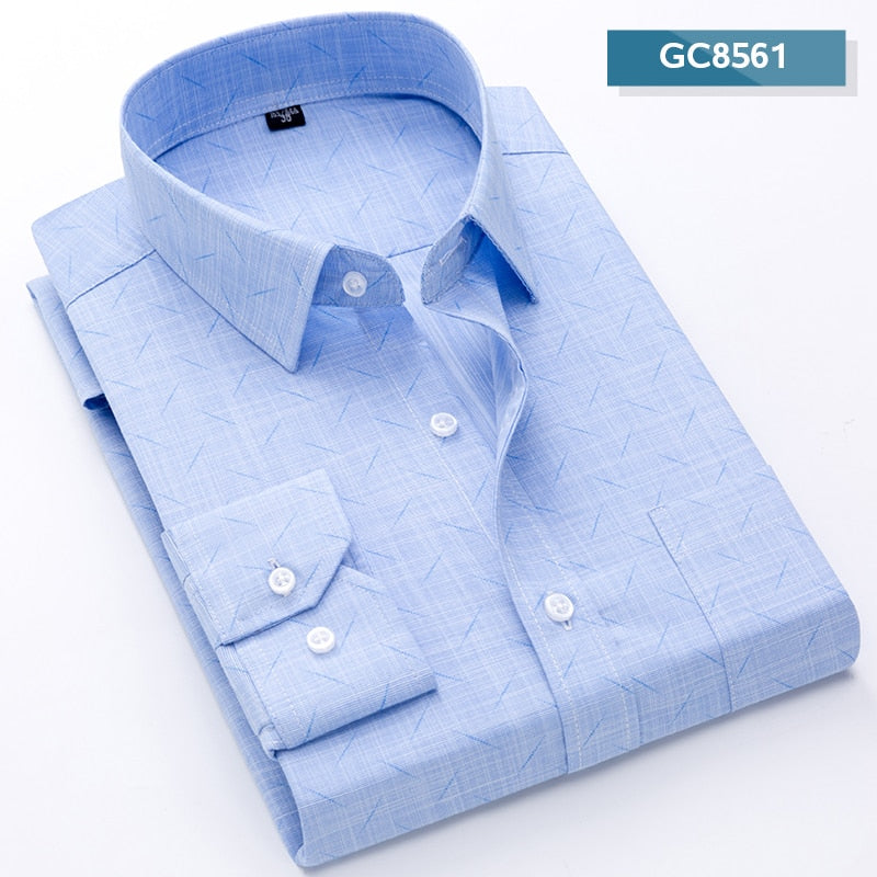 Shirts Men Long Sleeve Formal Classic Plaid Soft Comfortable Single Pocket Button